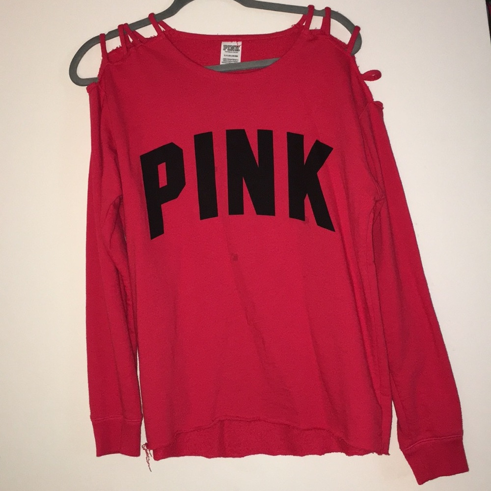 Pink open shoulder sweater